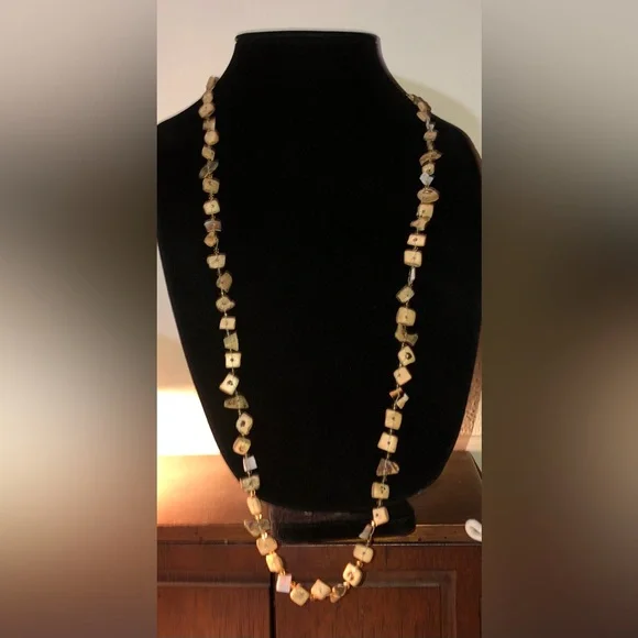 Vintage Driftwood Distressed Wood Beaded Long Strand Necklace MOD Brutalist Edgy - Picture 3 of 11
